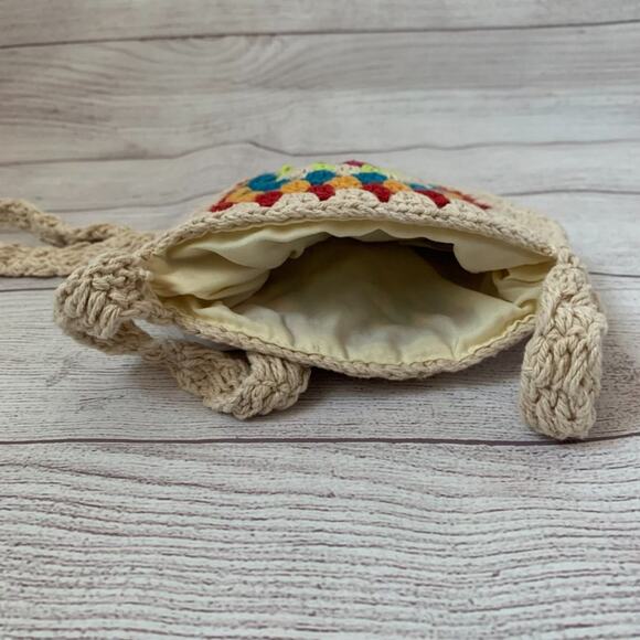 Boho Cream Crossbody Bag with Multi-Colored Pattern Open Top 30"L - Picture 7 of 11